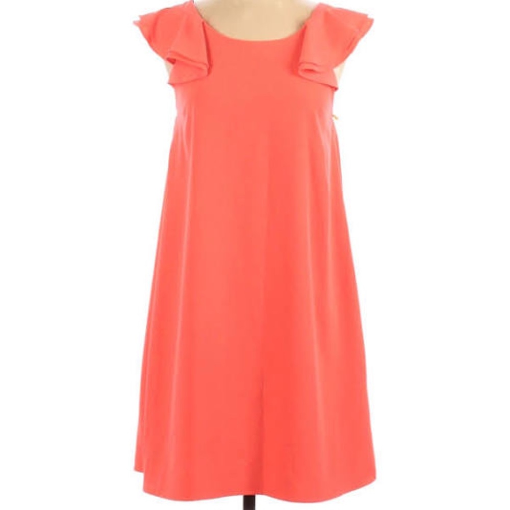 CeCe Dress | Ruffled Sleeve Neon Coral Swing Dress